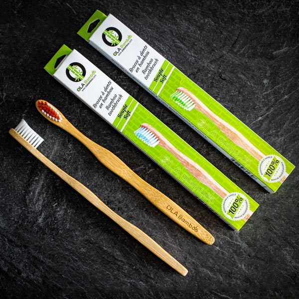Bamboo toothbrushes with recyclable packaging