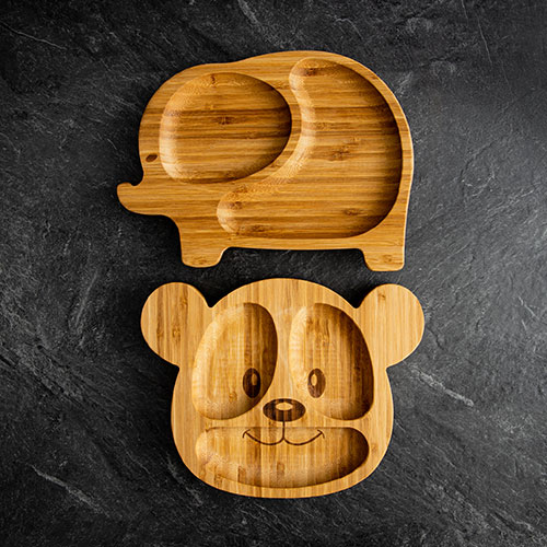 Elephant and teddy bear bamboo plates for babies