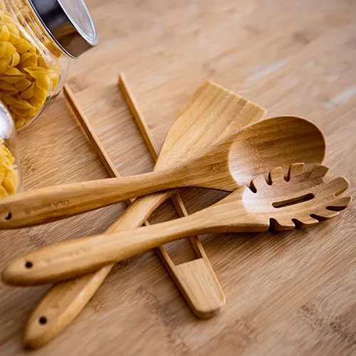 Bamboo spoon, spaghetti spoon, spatula & tongs