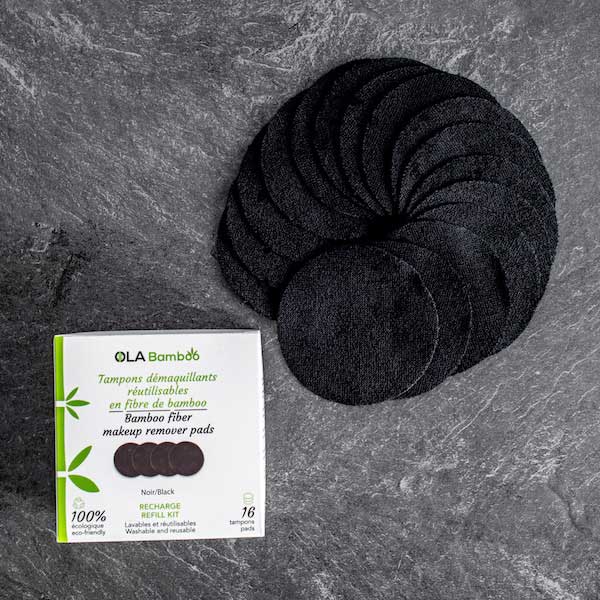 16 tampons démaquillants noirs réutilisables Ola bamboo